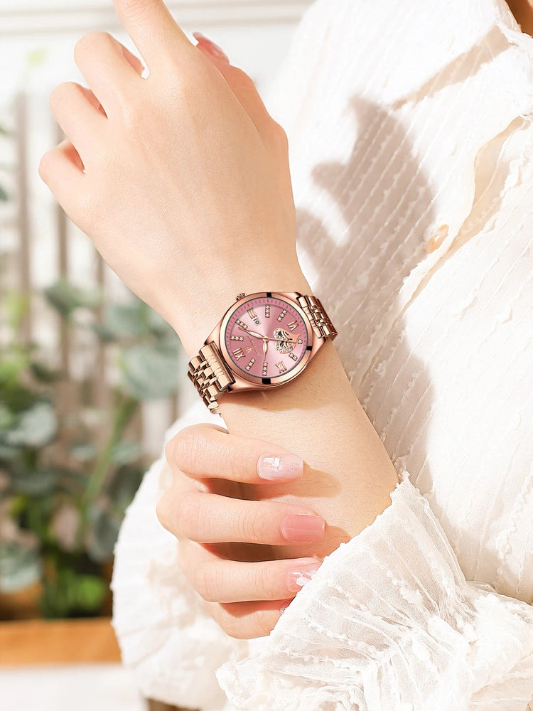 POEDAGAR Orologi di lusso da donna Orologio da donna impermeabile con data luminosa in acciaio inossidabile Orologio da polso da donna al quarzo alla moda elegante platinumshop