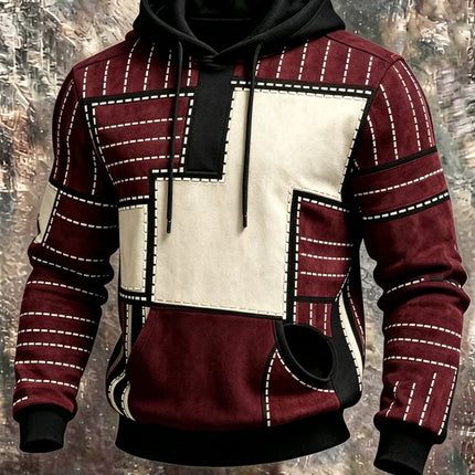 Unisex 3D Printed Hoodie Green Khaki Patchwork Block Stitch Geometric Pullover Long Sleeve Casual Street Sweatshirt Men Tops