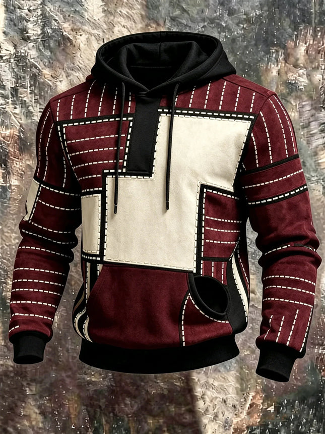 Unisex 3D Printed Hoodie Green Khaki Patchwork Block Stitch Geometric Pullover Long Sleeve Casual Street Sweatshirt Men Tops