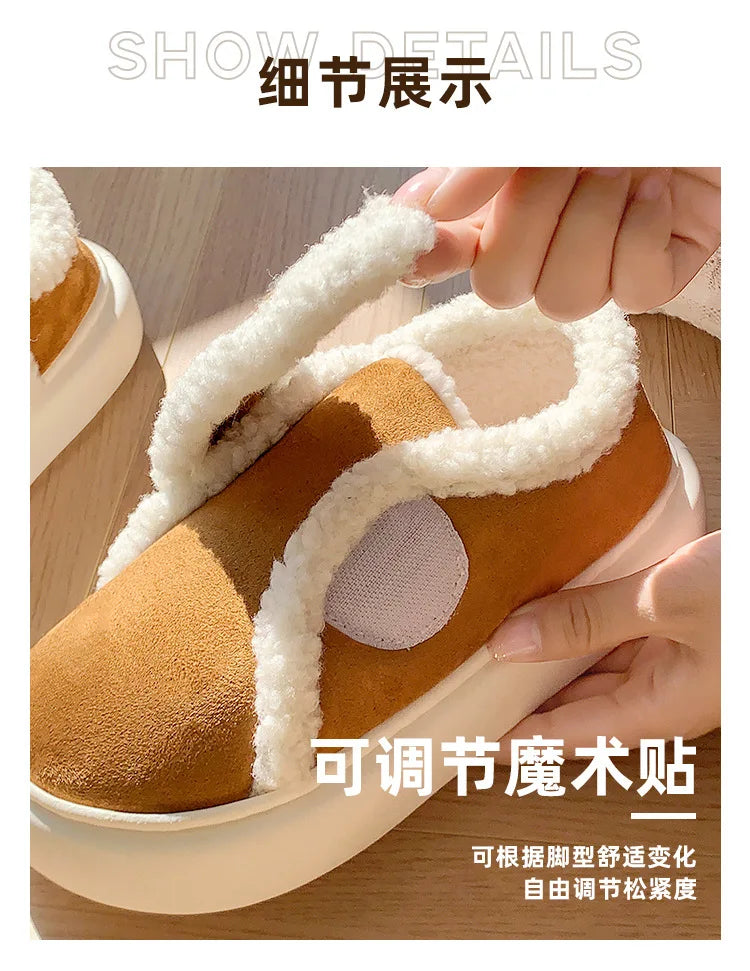 Indoor Warm Cotton Slippers For Women Winter Platform Shoes Soft Plush Thick Sole Girls Home Floor Daily Walking Fluffy Shoes