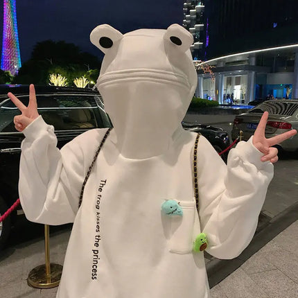 Y2K Autumn Winter Unisex Cartoon Frog Fleece Hoodies Loverly Zipper Loose Warm Sweatshirt Full Sleeve Harajuku Hooded Jackets