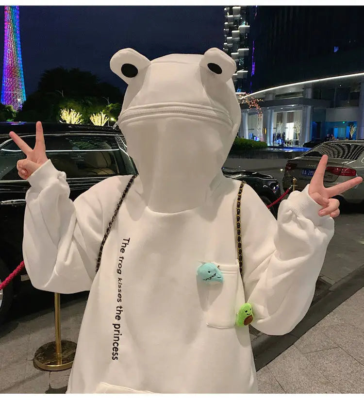 Y2K Autumn Winter Unisex Cartoon Frog Fleece Hoodies Loverly Zipper Loose Warm Sweatshirt Full Sleeve Harajuku Hooded Jackets