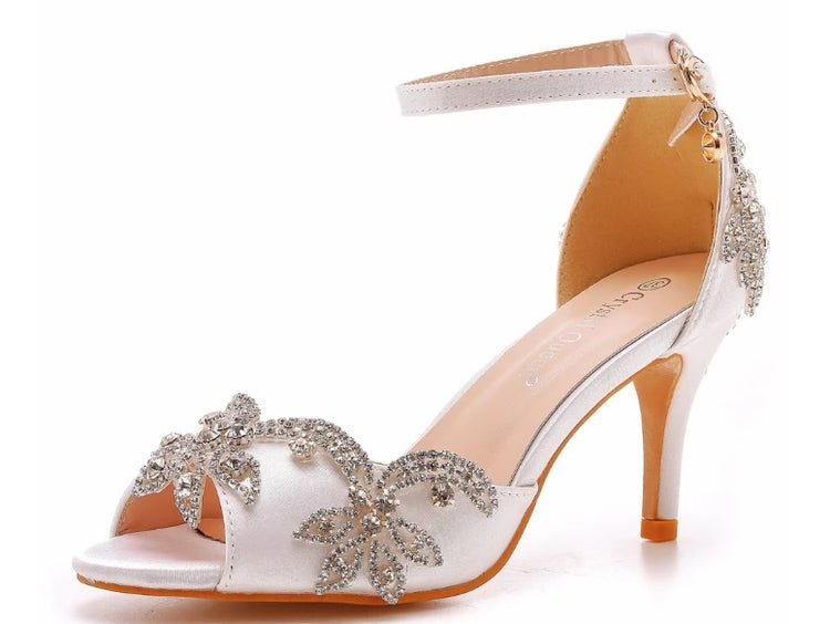 Sandali da donna di qualità femminile strass PU 7CM tacchi sottili cinturino con fibbia scarpe da donna in stile coreano vestito blu cielo maturo