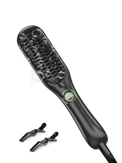 Mini Hair Straightener Brush - Ceramic Ionic Travel Flat Iron Comb, 3 Temp Anti-Scald Styling Brush for Bangs & Touch-Ups, Compact Dual Voltage Portable Heated Brush, Black
