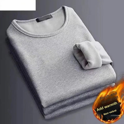 Men's Fleece Lined Thickened Long Sleeve T-Shirt round Neck Base Shirt Autumn Clothes Winter Thermal Wear Breathable Casual Top PlatiNum