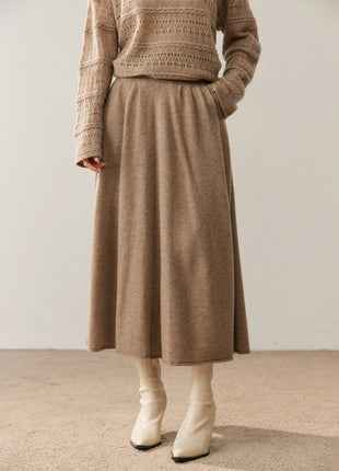 High quality Women's 100% Cashmere High Waisted Umbrella Skirt Autumn Winter Elastic Knitted Fabric Breathable Warm Soft Comfort PlatiNum