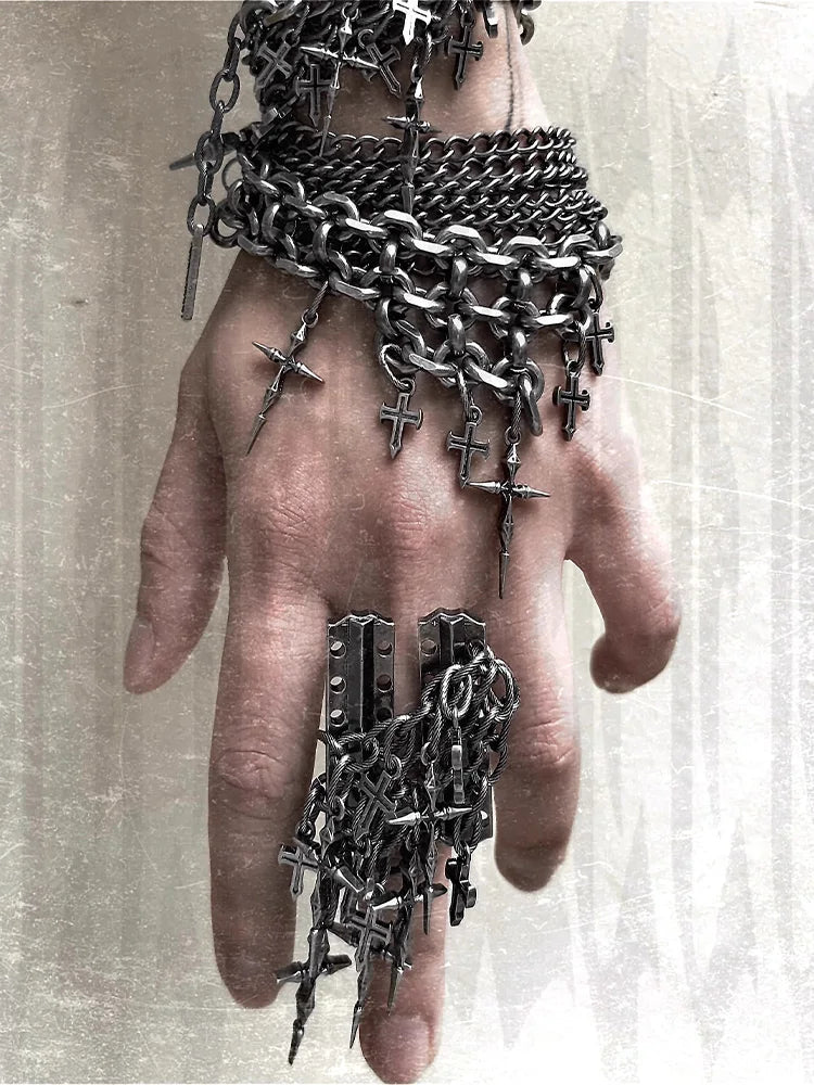 Set di Gioielli Punk Rock per Donne e Uomini, Collane e Anelli con Ciondolo a Croce Gotica, Collezione di Accessori Gioiello Audaci platinumshop