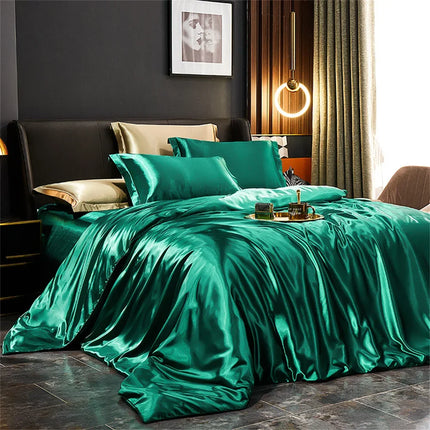 Set biancheria da letto in seta solida con copripiumino Lenzuolo Federe Lenzuolo singolo matrimoniale in raso di lusso King Queen Twin Size