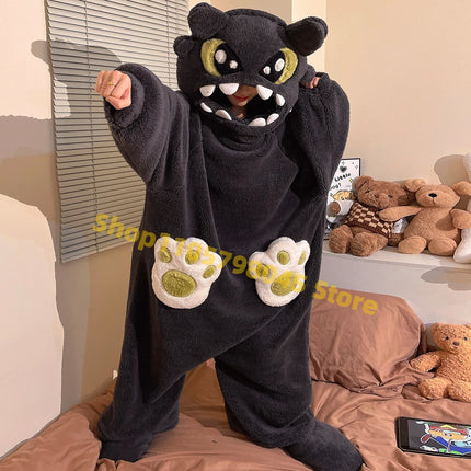 Cartoon Animal One‑Piece Pajamas Soft Coral Fleece Plush Jumpsuit Warm Loungewear For Home Sleepwear Theme Party Costume