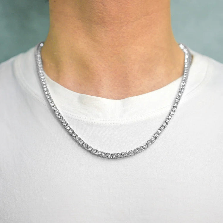 Full Rhinestone 4mm Wide Tennis Link Chain 8/18/20/24 Length Brcelet Necklace Shiny  Fashion Trendy Jewelry Men Women Hip Hop PlatiNum