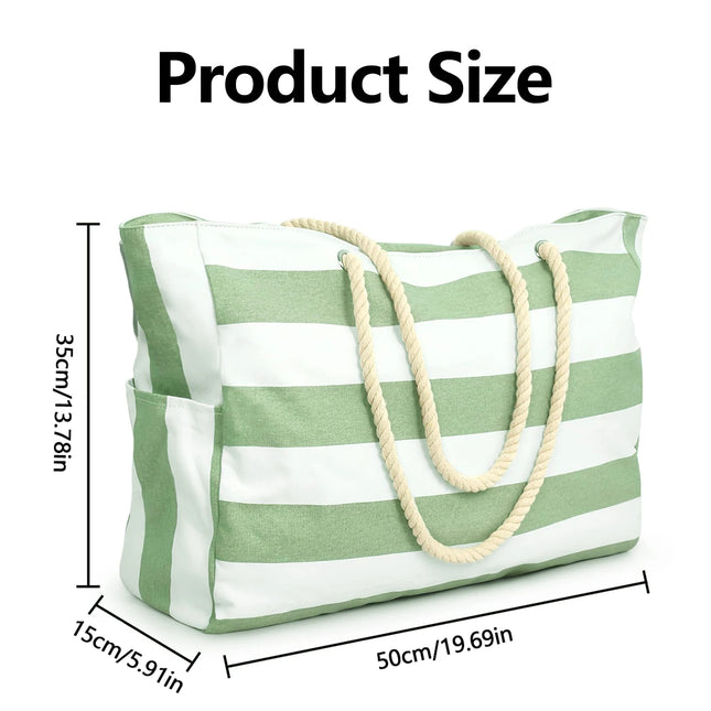 Striped zip-up outdoor travel and vacation bag, waterproof and sand-resistant canvas, convenient foldable beach bag-zmt