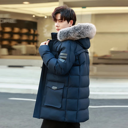 Windproof Breathable Thick Padded Down Winter Thick Windproof Warm with Hat Long Cotton Goose Down Men's Woman Outdoor