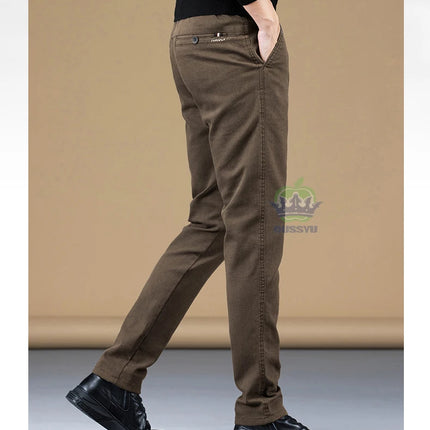 Autumn Winter Cotton Fabric Stretch Casual Pants Men Slim Fit Grey Black Korea Work Classic Brown Cargo Trousers Male 28-38