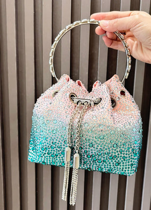 Handle Rhinestones Evening clutch Bag Purses and handbag luxury Designer shoulder bag Shiny Crystal Clutch purse bucket bag PlatiNum