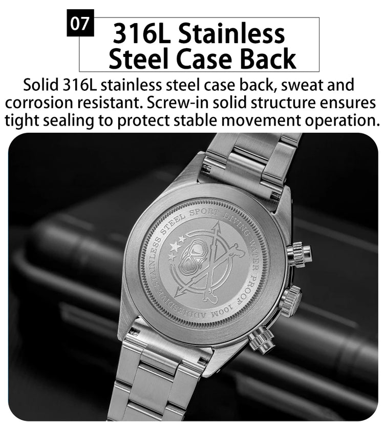 ADDIESDIVE New Men Watch AD2557 Luxury Chronograph VK64 Quartz Wristwatch Ceramic Bezel Luminous Dive 100m Waterproof 40mm Watch