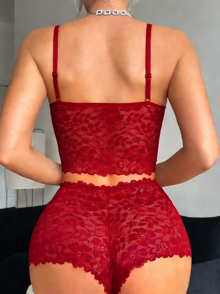 Winter Unlined Lace Women's Underwear Set Hollow-Out Wireless Sexy Bras Breathable Panties Lingerie