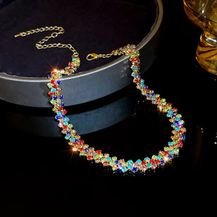 Luxury Shiny Full Rhinestone Choker Necklace for Women Personalized Geometric Crystal Necklaces Wedding Jewelry Party Gifts PlatiNum