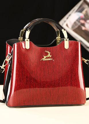 Classic Women's Fashion Shoulder Bag Shiny Leather Crossbody Bag Large Capacity Versatile Luxury Handbag PU Material Medium Size PlatiNum
