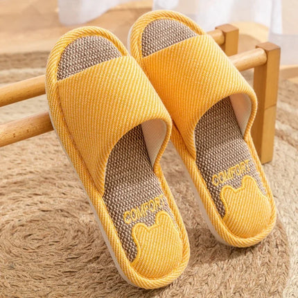 Pantofole in lino per la casa per coppie quattro stagioni Pantofole antiscivolo da pavimento per donna Uomo Camera da letto interna Infradito a punta aperta in lino quattro stagioni