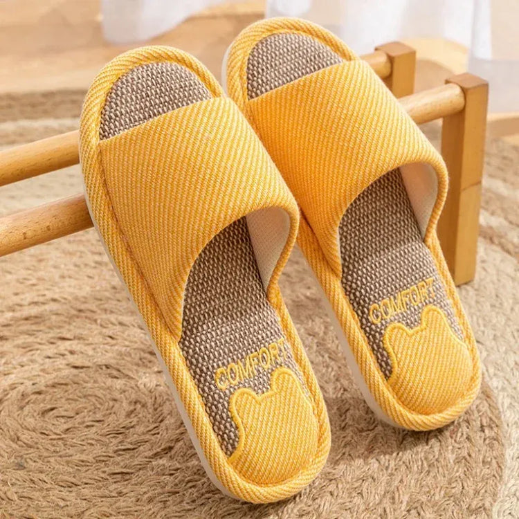 Pantofole in lino per la casa per coppie quattro stagioni Pantofole antiscivolo da pavimento per donna Uomo Camera da letto interna Infradito a punta aperta in lino quattro stagioni