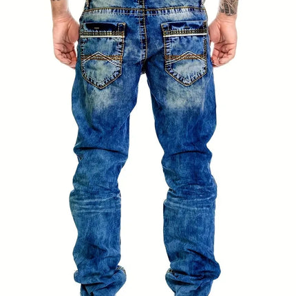 European American Jeans Men's Autumn New Slim Elastic Trousers Fashionable Vintage Wash Denim Pants Male Streetwear