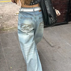 Jeans ricamati vintage Y2k casual da donna Pantaloni in denim larghi dritti a vita alta blu Jeans a gamba larga da strada americani retrò anni '90