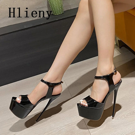 Hlieny 2026 Sexy Summer Style 16cm High Heel Buckle Strap Sandals Women Peep Toe Nightclub Party Stripper Shoes Plus Size 45 46