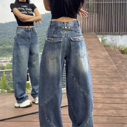 Jeans a gamba larga a vita alta Pantaloni in denim sottile da donna Jeans larghi dritti a figura intera taglie forti Sle casual