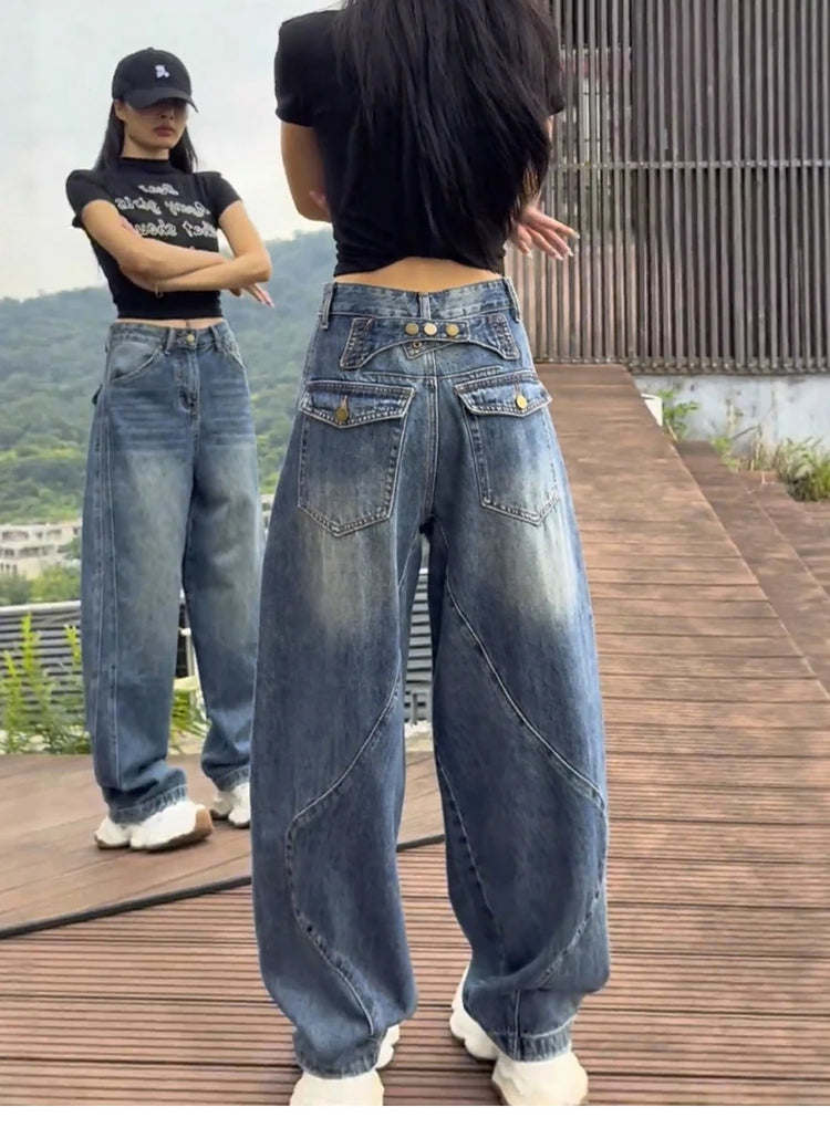 Jeans a gamba larga a vita alta Pantaloni in denim sottile da donna Jeans larghi dritti a figura intera taglie forti Sle casual
