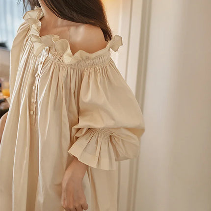 Camicia da notte lunga in cotone stile retrò, pigiama sexy da donna, vestaglia da mattina in stile principessa, loungewear.