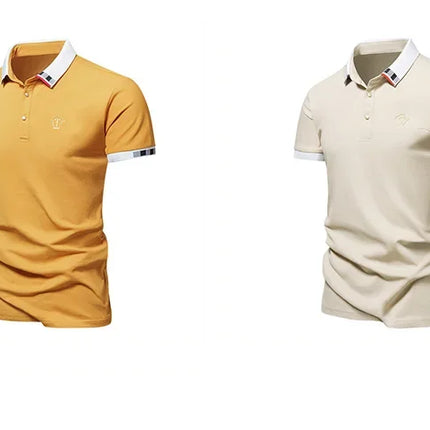 Men's New Summer 2024 Pure Cotton Short-Sleeve T-shirt Men's High-End Casual Lapel Half-Sleeve Polo Men's Top