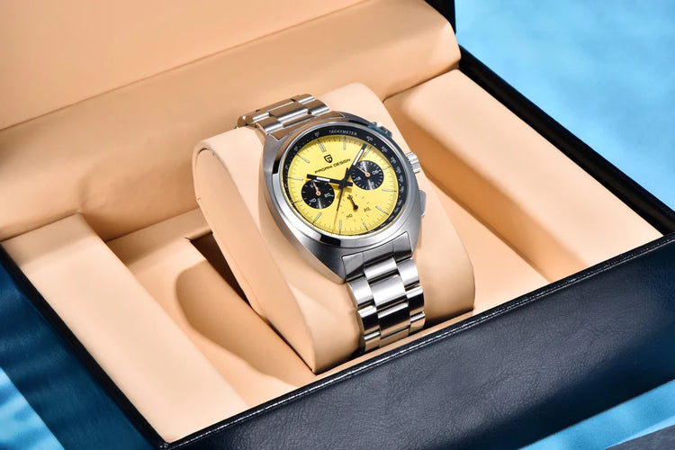 Orologio da Uomo PAGANI DESIGN con Quadrante Giallo, Cronografo al Quarzo, Movimento Giapponese VK63, Vetro Zaffiro, Impermeabile, Novità 2026