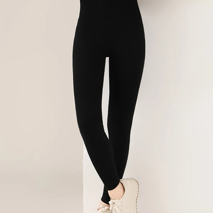 Women's Wool Leggings Slim Warm Autumn Winter High Waisted Elastic Tight Pants 100% Merino Wool Knitted Skin-friendly Leggings PlatiNum
