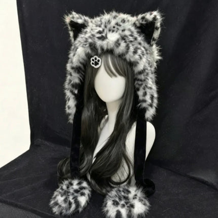 Cute Snow Leopard Ear Warmer for Ladies Chic Outdoor Windproof Ear Protection Hats Fluffy Warm Ear Caps Autumn Winter Head Hat