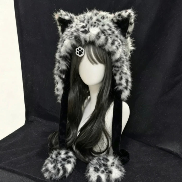 Cute Snow Leopard Ear Warmer for Ladies Chic Outdoor Windproof Ear Protection Hats Fluffy Warm Ear Caps Autumn Winter Head Hat