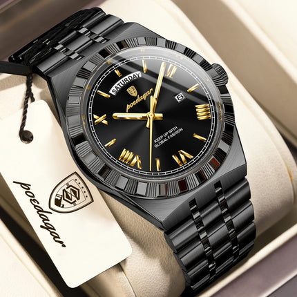 POEDAGAR Fashion Male Clock Luminous Waterproof Week Date Creative Men Watch Stainless Steel Quartz Business Men's Watches Reloj