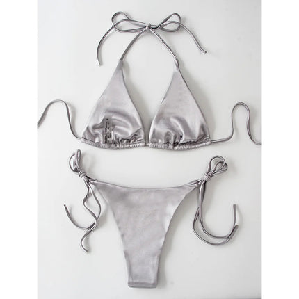 Sexy 13 colori Halter Satin Bikini brasiliano Donna Costumi da bagno Costume da bagno femminile Bikini a due pezzi Bagnante Costume da bagno Swim V4966 platinumshop
