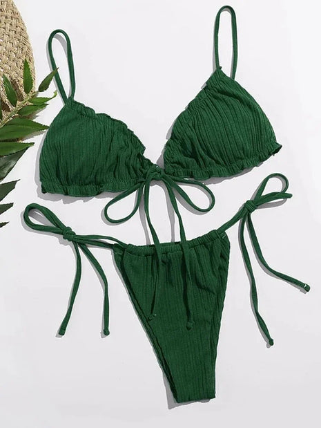 Nuovo Bikini Sexy 2026 a Righe, Costume da Bagno Donna Push-Up, Set Bikini Solido con Fascia, Abbigliamento da Spiaggia platinumshop