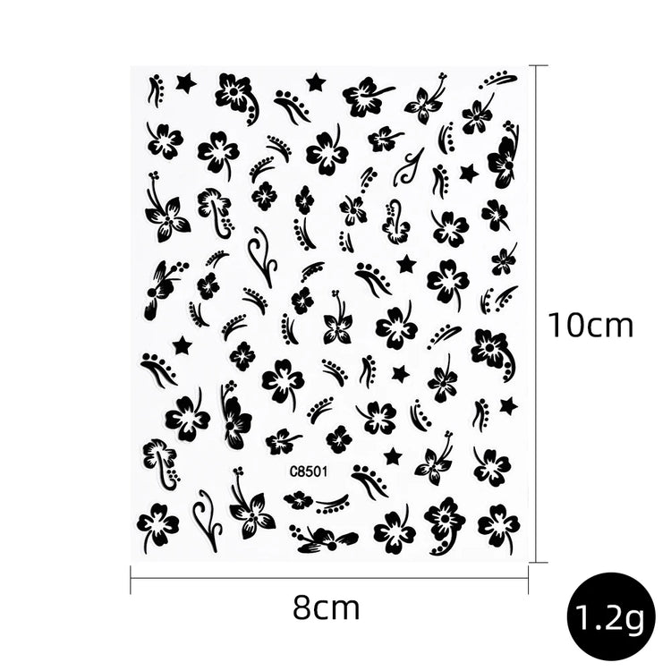1pc 3D Hibiscus Flowers Nail Sticker White Black Flower Petals Adhesive Decals Pink Golden Floral Slider For Nail Art Decoration