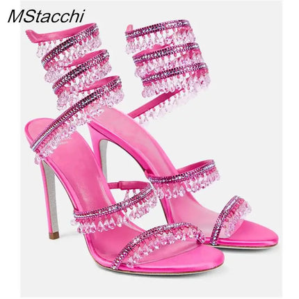 Sandali Crystal Wrap da Donna Estivi 2026, Scarpe da Sposa con Tacco Alto, Scarpe da Festa, Sandali con Cinturino alla Caviglia, Scarpe Designer con Tacco a Spillo