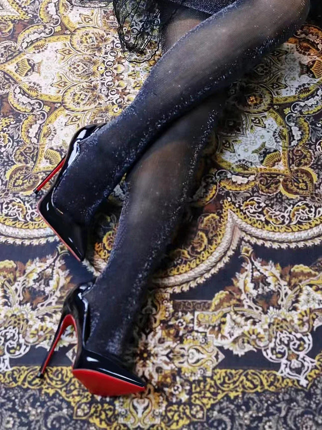 2024 New Spring/Summer 12cm Ultra Shallow Mouth Black Red Sole High Heels Stiletto