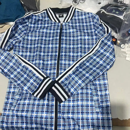 2025 Men Tracksuit 2pc Set Gym Hiking Plaid Zipper Hoodie Cargo Pants Autumn Athleisure Outfit Fleece Jogger Sportswear PlatiNum