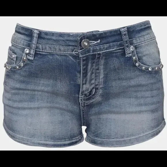 Women Rider Motorcycle Wing Rivet Embroidery Shorts Y2k Vintage Gothic Hot Girl Sexy Washed Denim Shorts Low Waist Mini Skirts PlatiNum