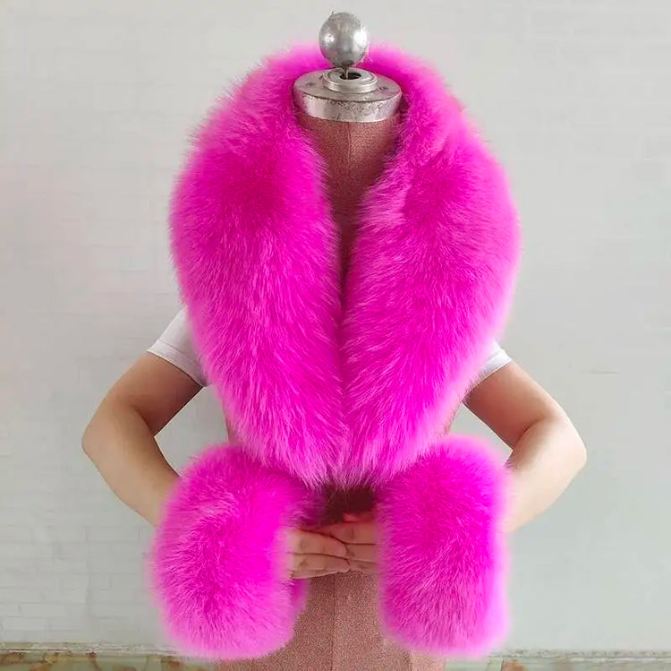 Real Fur Collar And Cuffs Set Winter Coat Accessories Women Fluffy Large Fur Shawl Neak Warm Fox Fur Scarf Furry Scarves Female