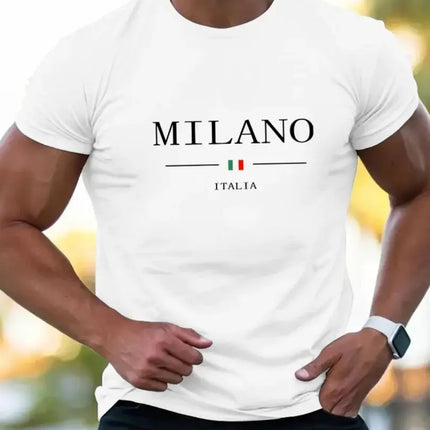 T-shirt da uomo casual sportiva oversize ampia più abbigliamento con stampa Milano comoda maglietta da shopping girocollo a maniche corte
