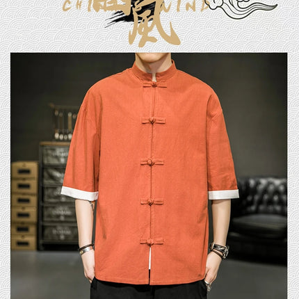 Camicia stile giapponese da uomo estiva cinese colletto rialzato Yukata Kimono Samurai Indossare T-shirt color block Hanbok Cappotto casual