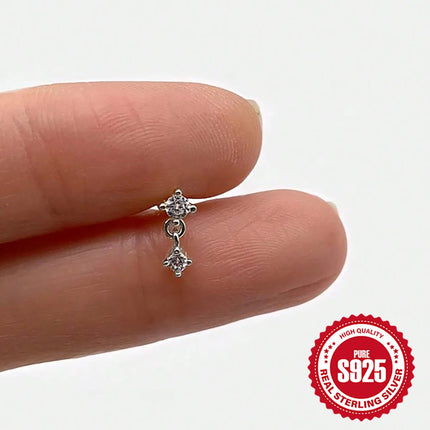 AIDE Heart Round Ball Flat Helix Piercing Earring 925 Sterling Silver Ear Studs Geometric Zircon Exquisite Trinket Studs Aretes PlatiNum