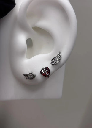 New Fashion Love Wings Cross Acciaio inossidabile Osso dell'orecchio Chiodo Zircone lucido Orecchino con filo alla moda per le donne Accessorio per piercing al corpo platinumshop
