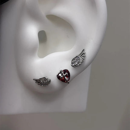 New Fashion Love Wings Cross Acciaio inossidabile Osso dell'orecchio Chiodo Zircone lucido Orecchino con filo alla moda per le donne Accessorio per piercing al corpo platinumshop