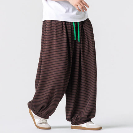 Pantaloni con elastico in vita da uomo Pantaloni a gamba larga con strisce marroni da uomo Pantaloni jogger oversize comodi e traspiranti Streetwear Plus Size5XL